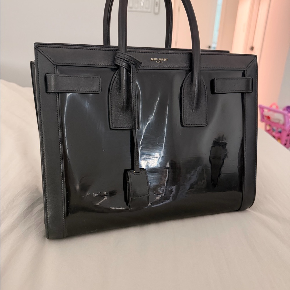 Saint Laurent Glossy Black Leather Handbag